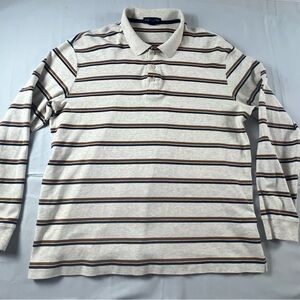 Lands’ End Long Sleeve Polo Shirt Mens Large Striped 100% Pima Cotton